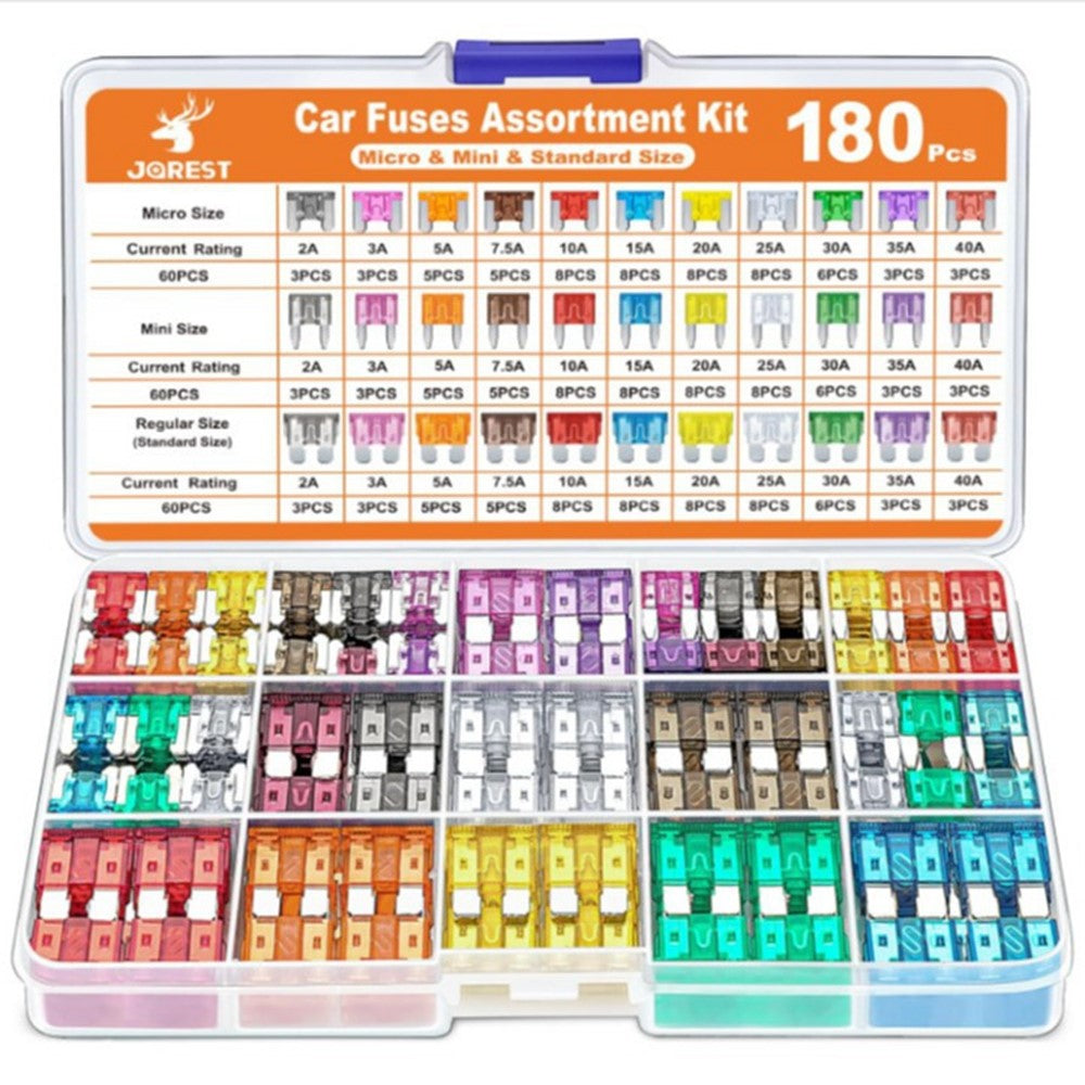 180Pcs Car Fuse Assortment Kit Mini  /  Standard  /  Micro Zinc Blade Fuses With Puller Tool and Storage Box