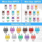 180Pcs Car Fuse Assortment Kit Mini  /  Standard  /  Micro Zinc Blade Fuses With Puller Tool and Storage Box
