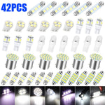 42PCS Car LED Light Kit T10 6000K Xenon White Replacement Bulbs for Interior Exterior