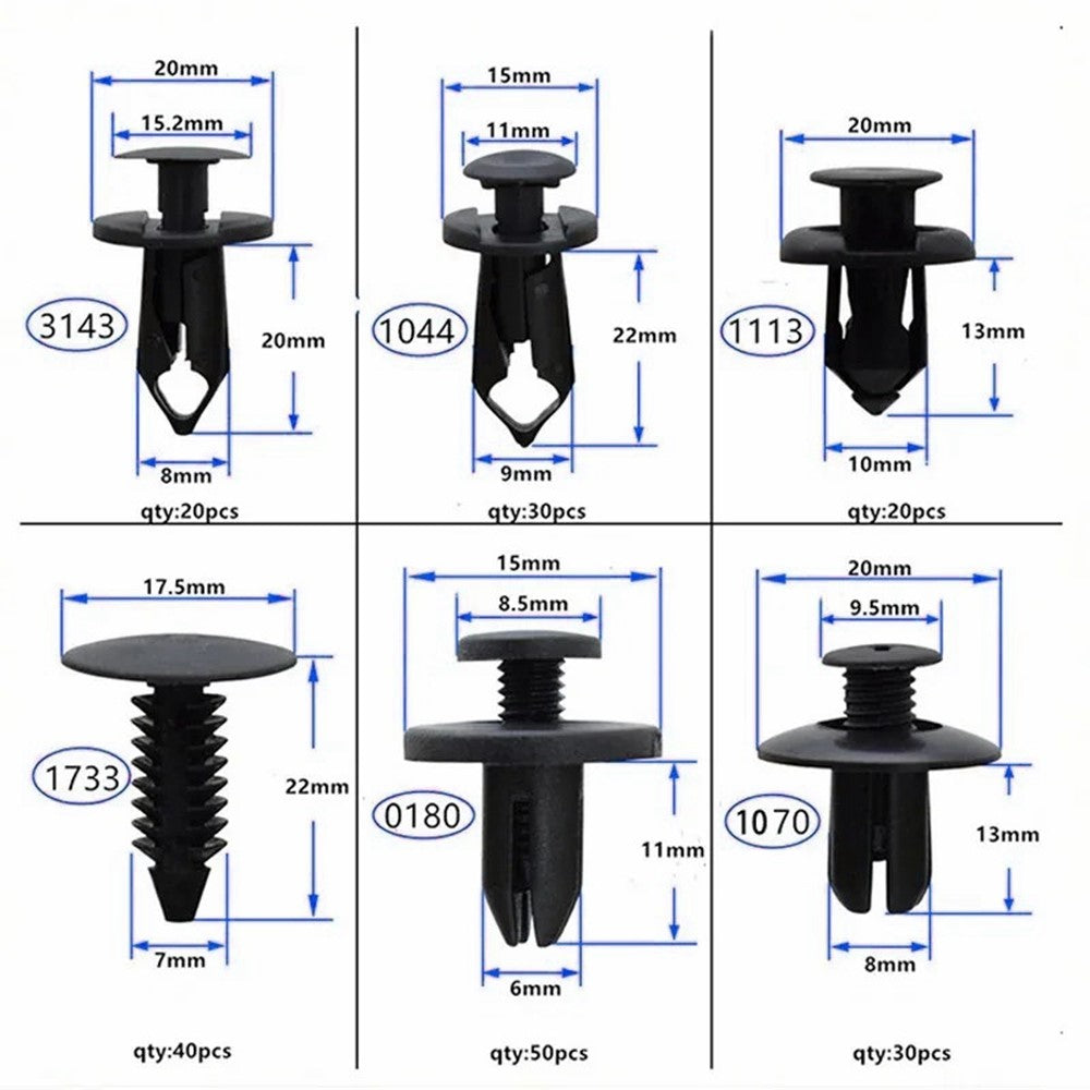 190Pcs Automotive Fasteners Kit 6 Sizes Rivet Clips With 6 Inch Pry Tool Bumper Fender Retainer