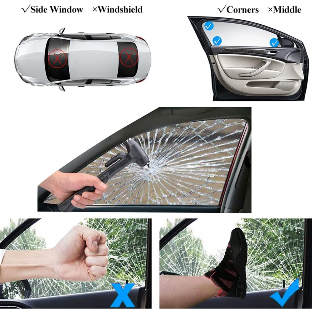 Car Safety Hammer with Seat Belt Cutter Window Breaker Long Handle Emergency Escape Tool