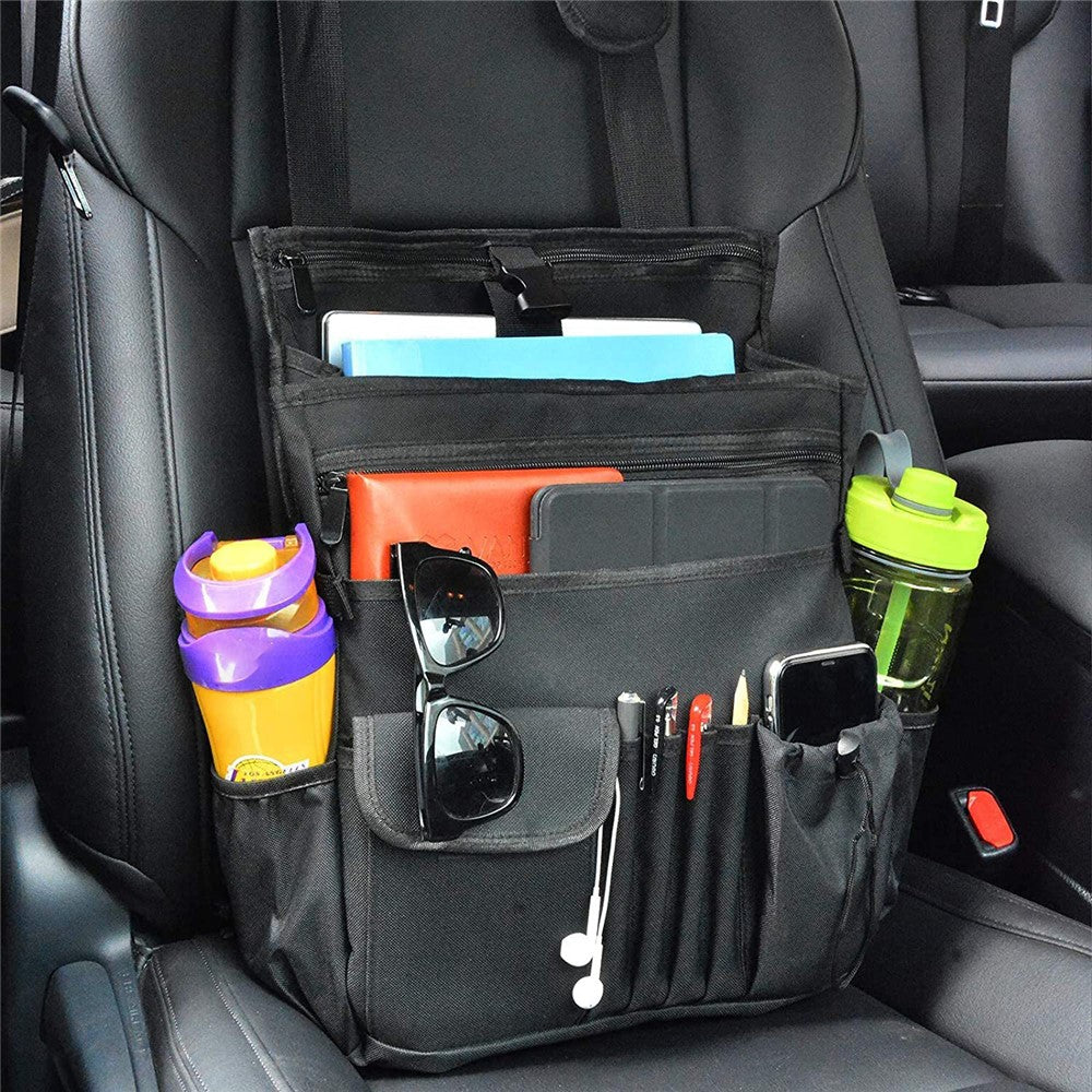 Car Front Seat Organizer 600D Oxford Fabric Seat Back Storage Bag with Shoulder Strap