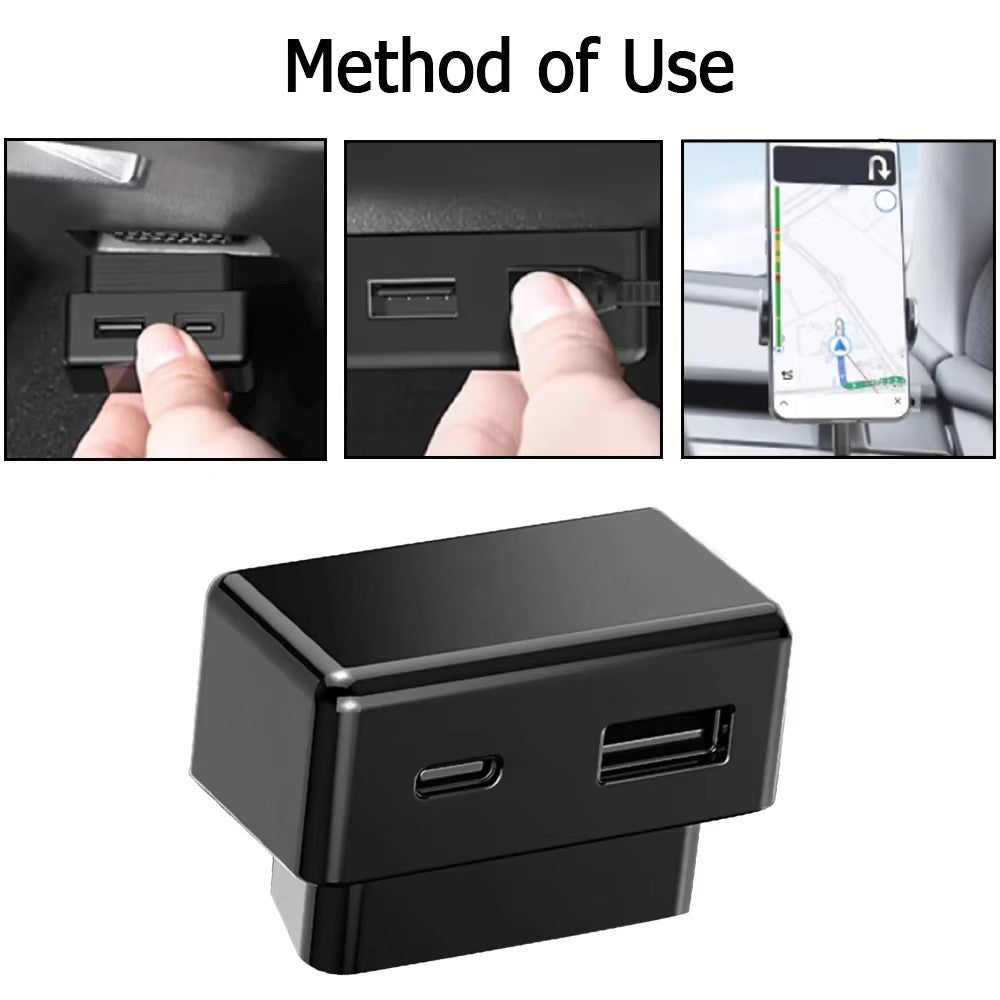 Til Tesla Model 3 / Y OBD Biloplader Dobbeltport Skjult PD Hurtigopladningsudvidelsesdock