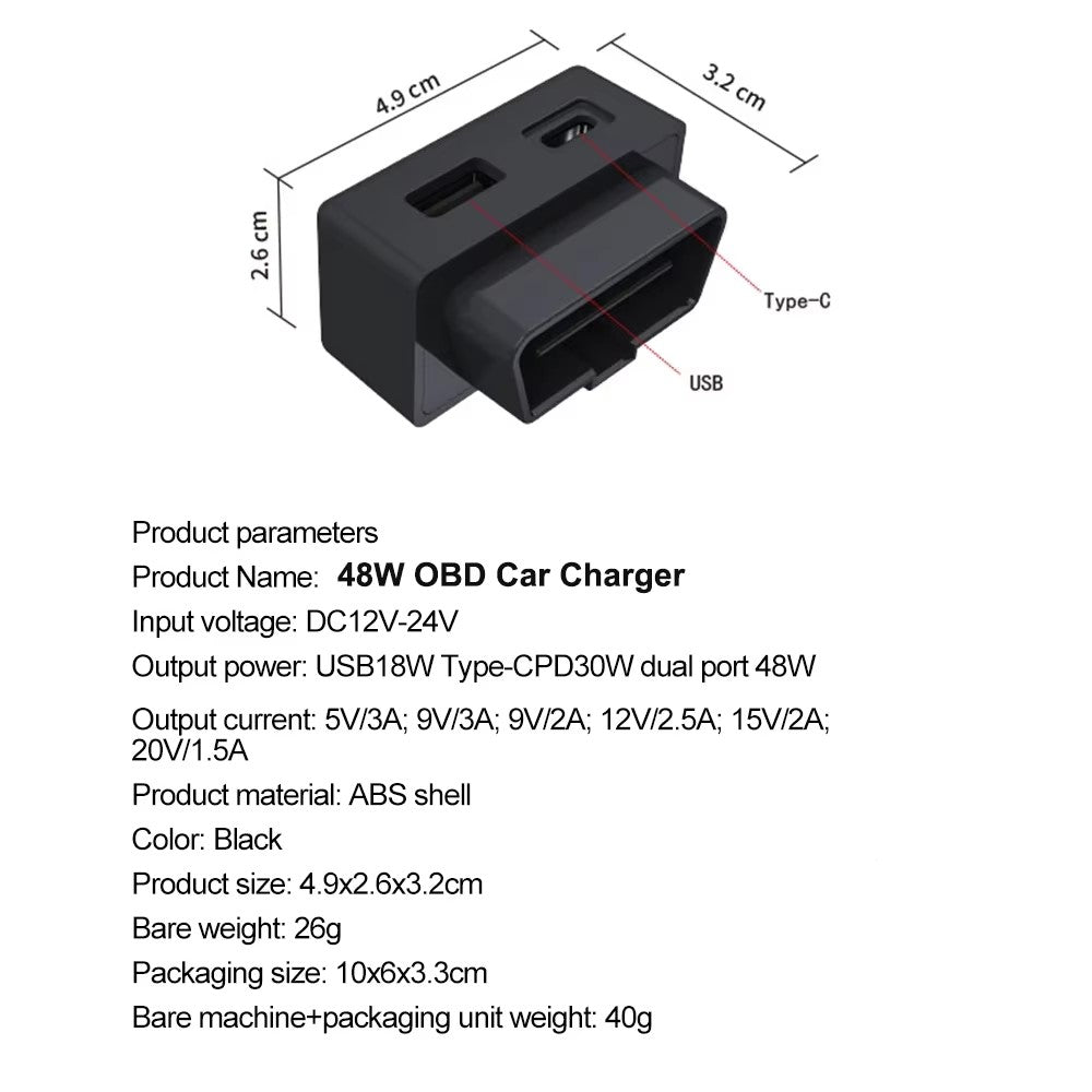 Til Tesla Model 3 / Y OBD Biloplader Dobbeltport Skjult PD Hurtigopladningsudvidelsesdock