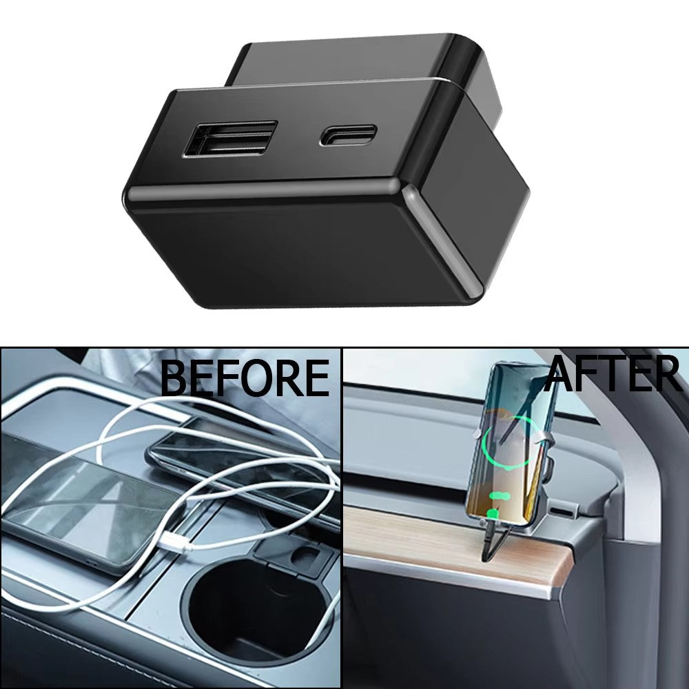 Til Tesla Model 3 / Y OBD Biloplader Dobbeltport Skjult PD Hurtigopladningsudvidelsesdock