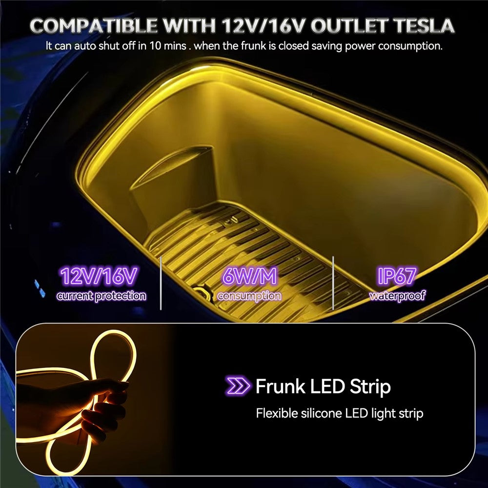 For Tesla Model 3 / Y 2021 - 2024 Front Trunk LED Light Strip Ambient Lighting Waterproof Decorative Lamp