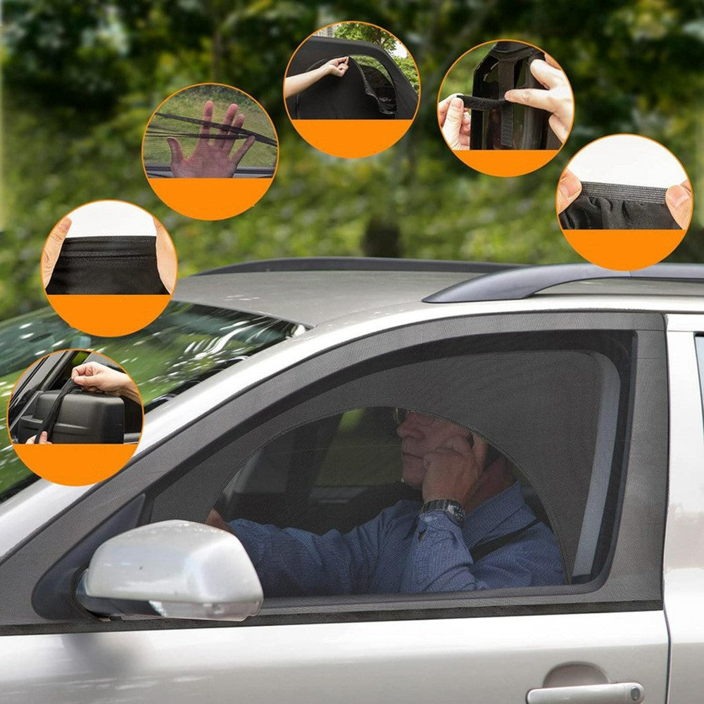 2 Pcs Car Window Shade Front / Rear Side Window Sun Shade Breathable Privacy Curtain with Zipper