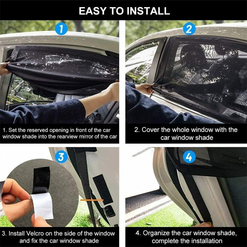 2 Pcs Car Window Shade Front / Rear Side Window Sun Shade Breathable Privacy Curtain with Zipper