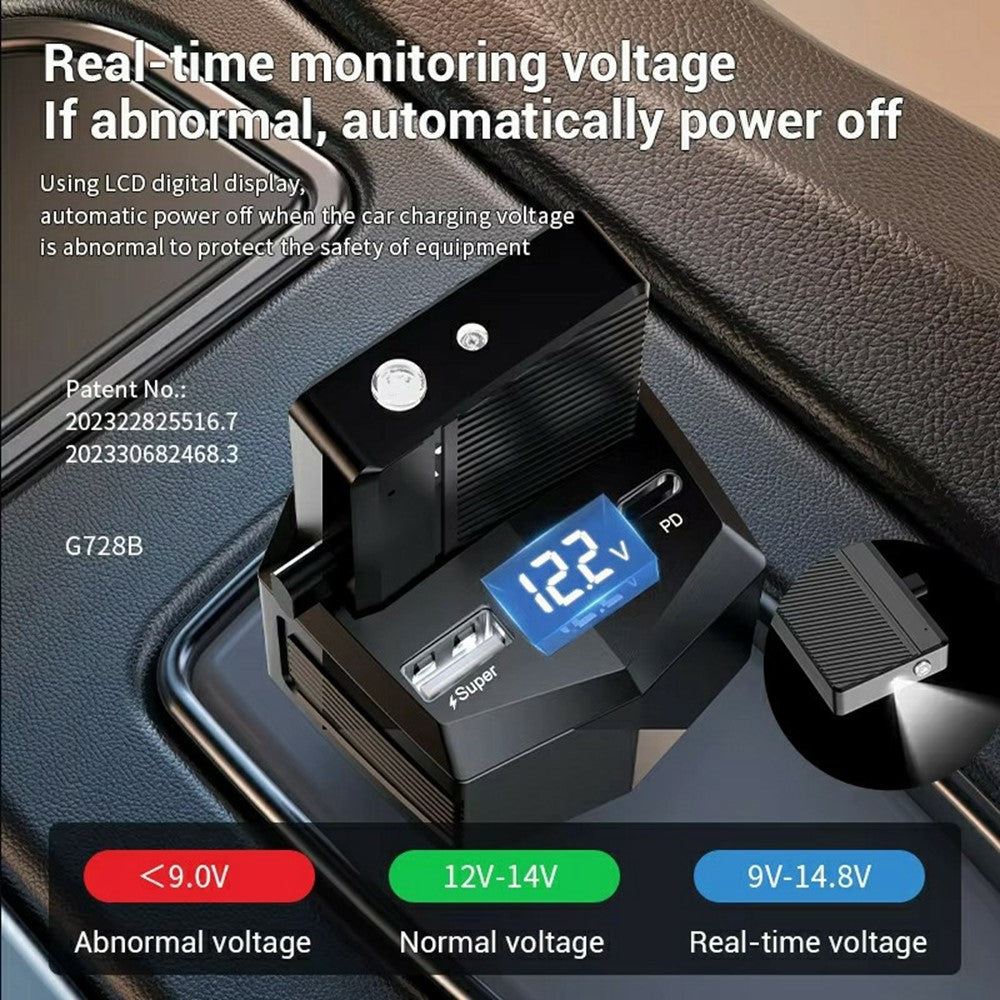 2-i-1 65W Hurtig Opladning Biloplader Bærbar 2000mAh Power Bank med Lommelygte til iOS Android