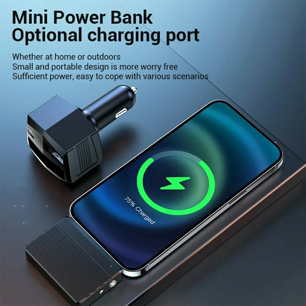 2-i-1 65W Hurtig Opladning Biloplader Bærbar 2000mAh Power Bank med Lommelygte til iOS Android