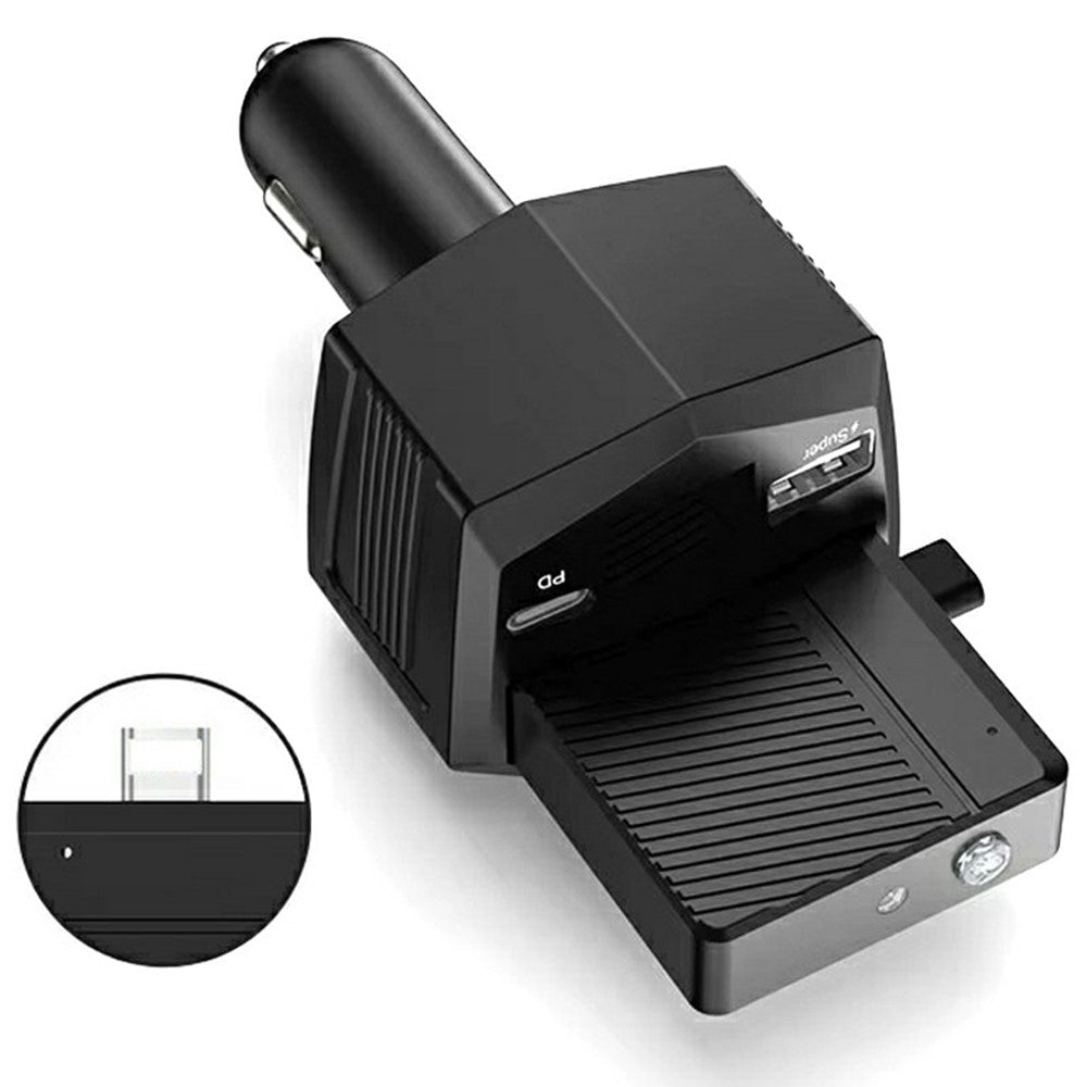 2-i-1 65W Hurtig Opladning Biloplader Bærbar 2000mAh Power Bank med Lommelygte til iOS Android