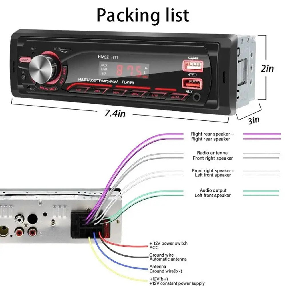 1059 Car MP3 Player Bluetooth-Compatible FM Radio Vehicle Audio System Support TF Card / U Disk