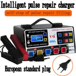 YQ400A 12V / 24V 400A intelligent pulsreparations-motorcykel/bilbatterioplader til blysyre-/lithiumbatterier, EU-stik