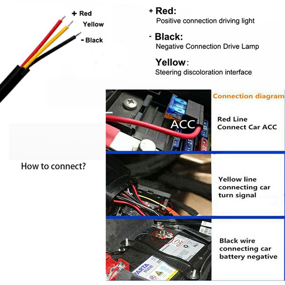 2Pcs 60cm Car LED Atmosphere Light Strip Flexible Silicone Daytime Running Light Ice Blue Turn Yellow