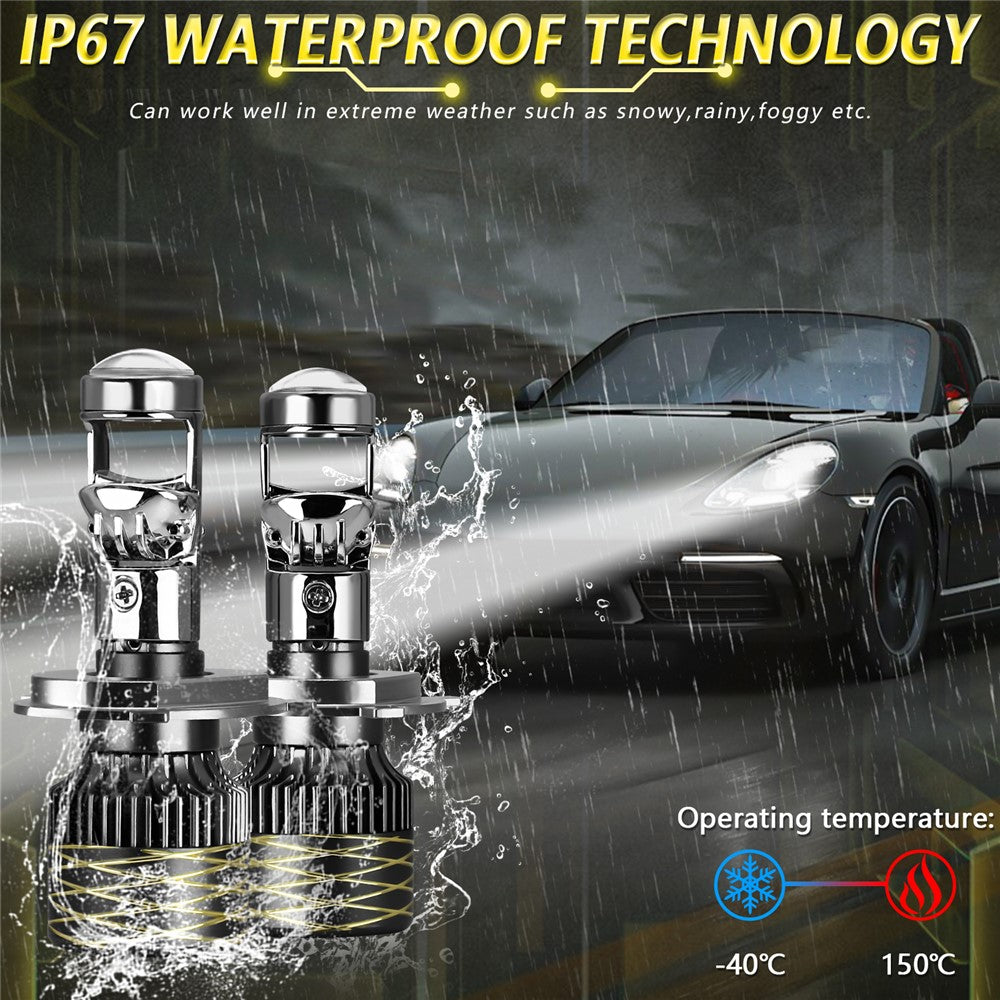 N9 2Pcs H4 Car Headlamp Mini Lens High Brightness LED Headlight IP67 Waterproof Automotive Front Light