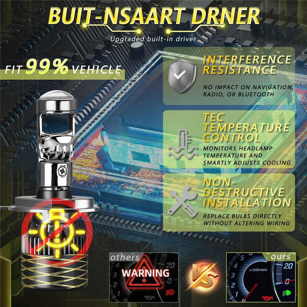 N9 2Pcs H4 Car Headlamp Mini Lens High Brightness LED Headlight IP67 Waterproof Automotive Front Light