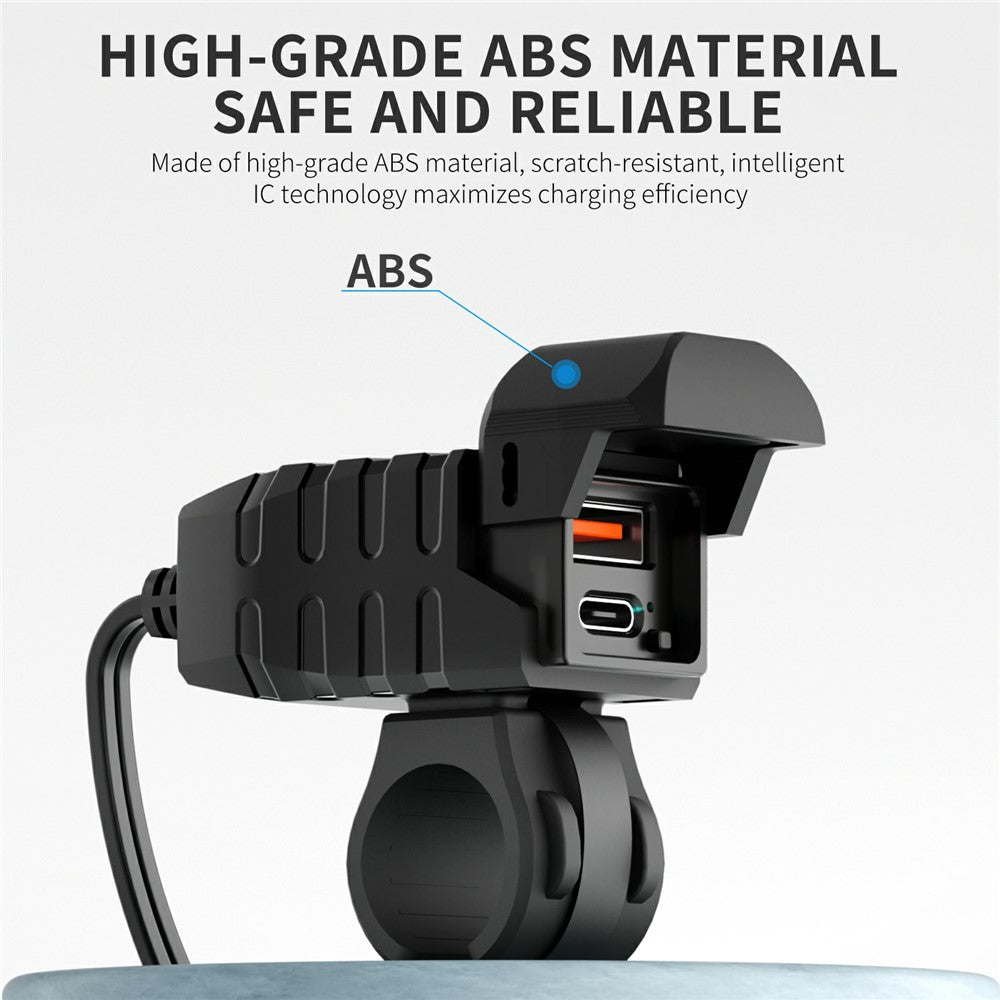 WUPP CS-2100A1 USB A + Type C Dual Port Fast Charging Motorcycle Phone Charger with LED Voltmeter