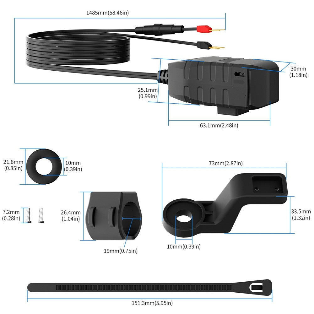 WUPP CS-2100A1 USB A + Type C Dual Port Fast Charging Motorcycle Phone Charger with LED Voltmeter