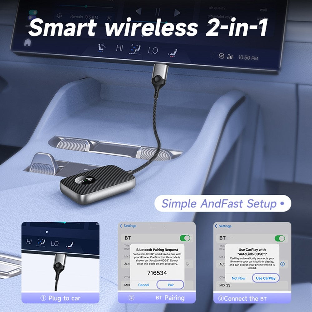 2 in 1 Wireless CarPlay Android Auto Adapter Cars Upgrade Wired to Wireless CarPlay Dongle