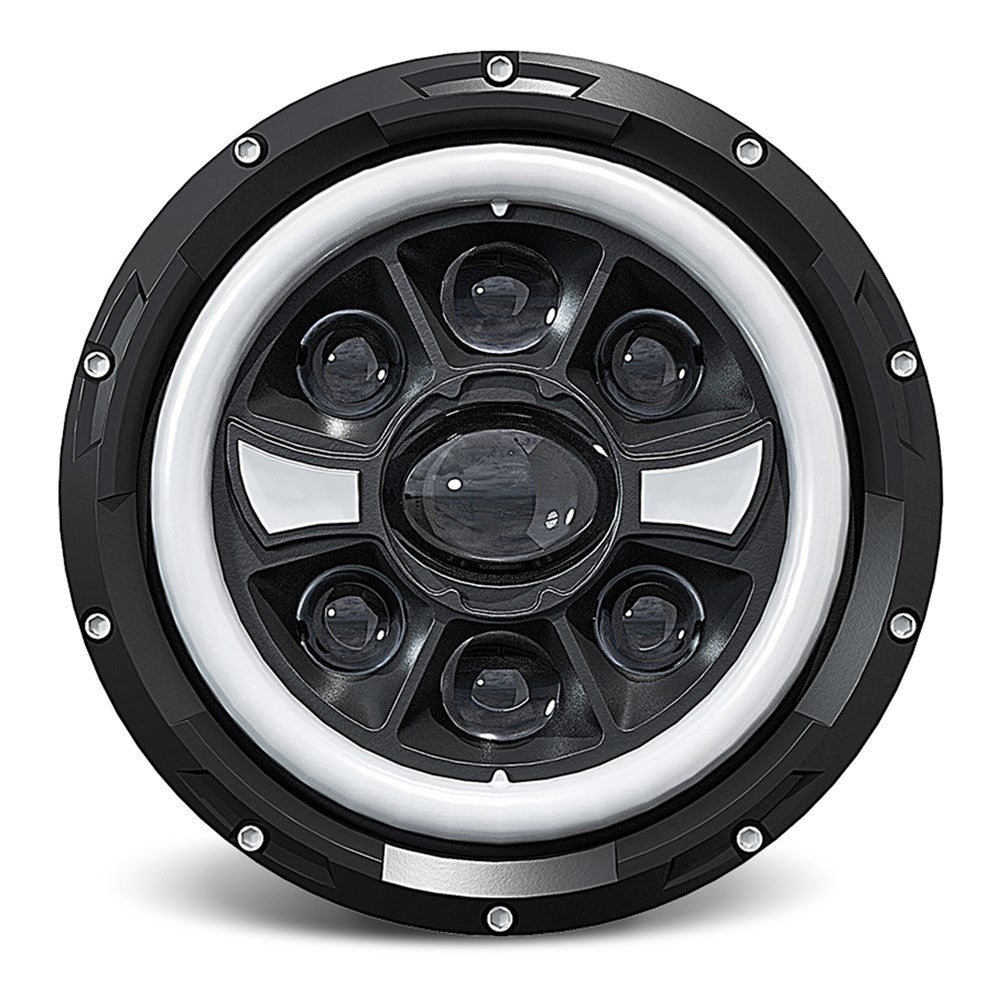 R9 Dubbel Angel Eye 7-tums H4 LED-strålkastare IP67 Vattentät Halvljus för bil