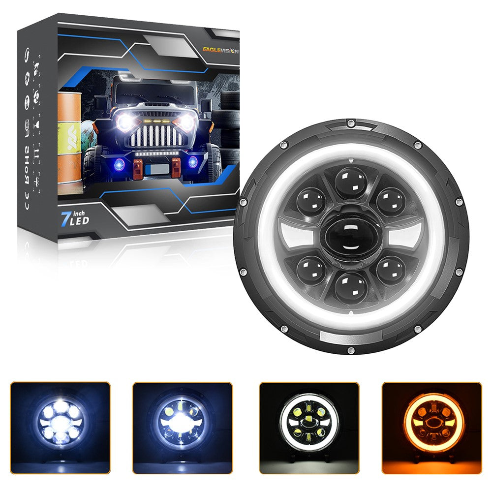 R9 Dubbel Angel Eye 7-tums H4 LED-strålkastare IP67 Vattentät Halvljus för bil