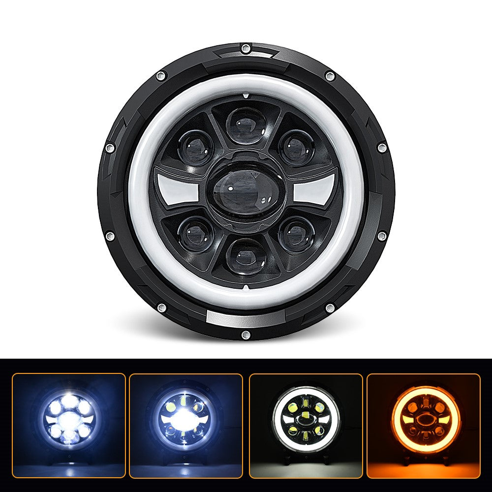 R9 Dubbel Angel Eye 7-tums H4 LED-strålkastare IP67 Vattentät Halvljus för bil