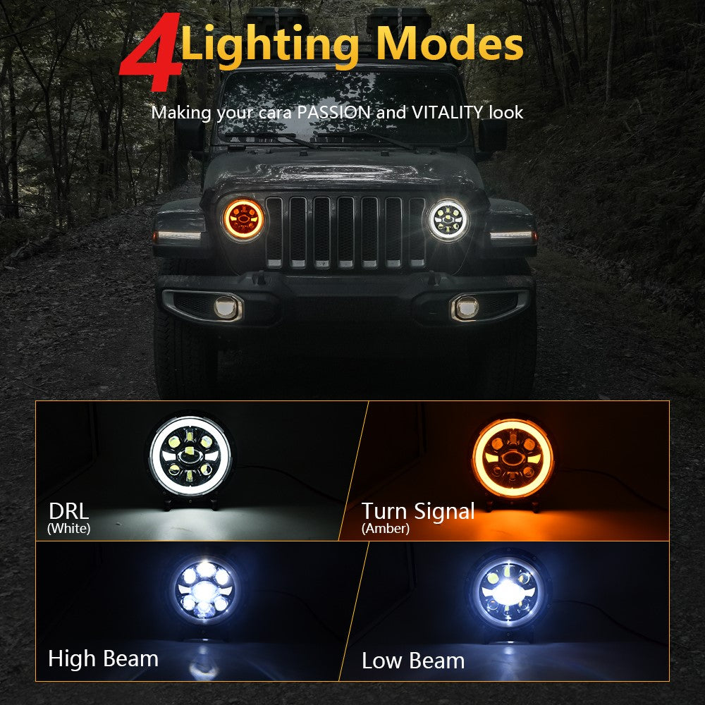 R9 Dubbel Angel Eye 7-tums H4 LED-strålkastare IP67 Vattentät Halvljus för bil