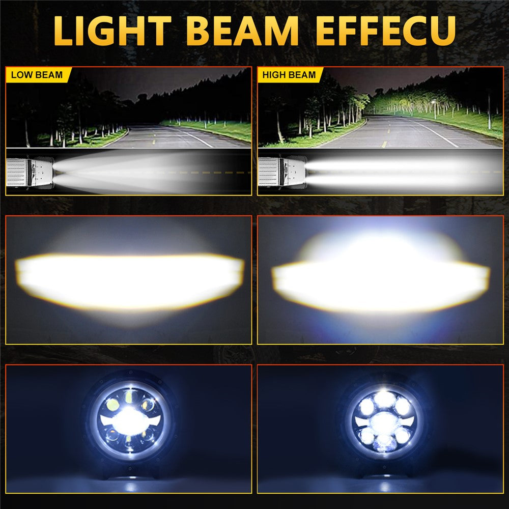 R9 Dubbel Angel Eye 7-tums H4 LED-strålkastare IP67 Vattentät Helljus Halvljus Billampa med Anslutningskabel