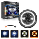 R9 Dubbel Angel Eye 7-tums H4 LED-strålkastare IP67 Vattentät Helljus Halvljus Billampa med Anslutningskabel