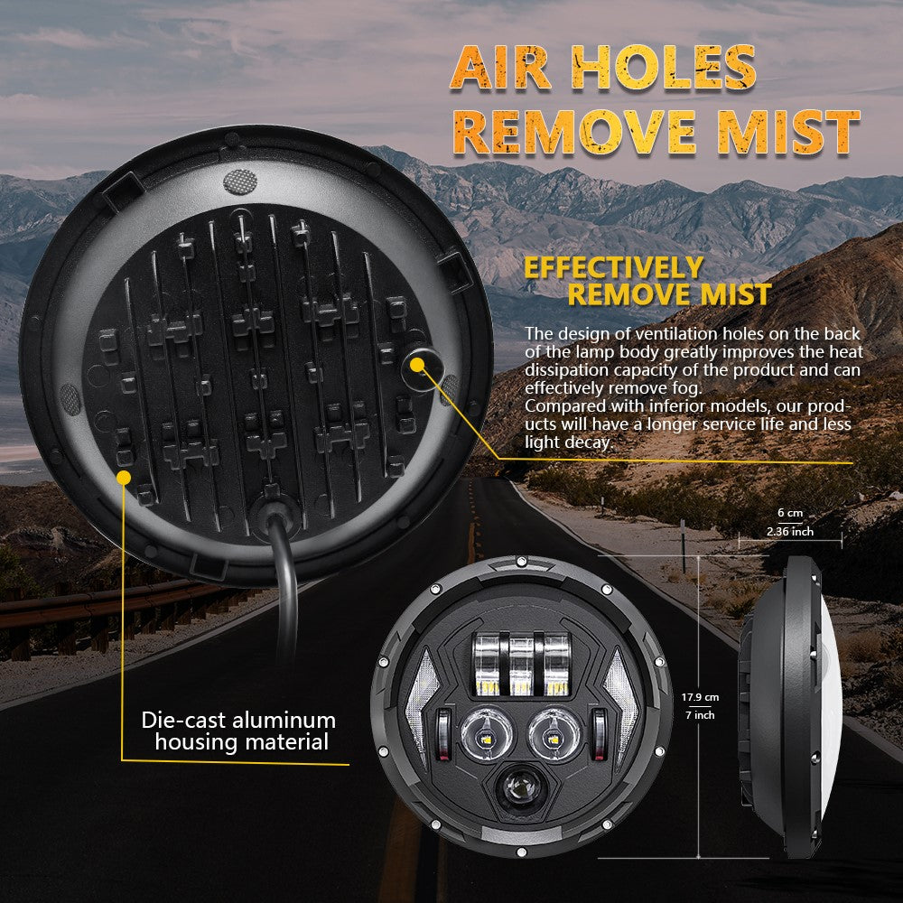 R8 7 Inch LED Headlight IP67 Waterproof Off Road Vehicle Devil Eye DRL Turn Signal Lamp