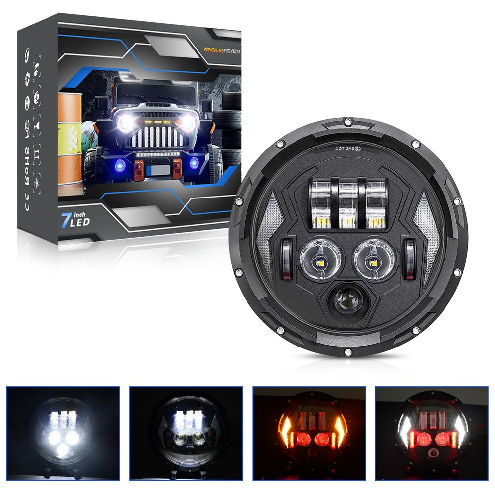 R8 7 Inch LED Headlight IP67 Waterproof Off Road Vehicle Devil Eye DRL Turn Signal Lamp