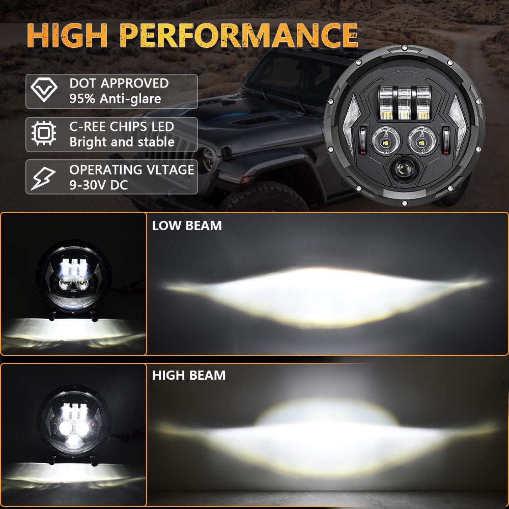 R8 7 Inch LED Headlight IP67 Waterproof Off Road Vehicle Devil Eye DRL Turn Signal Lamp