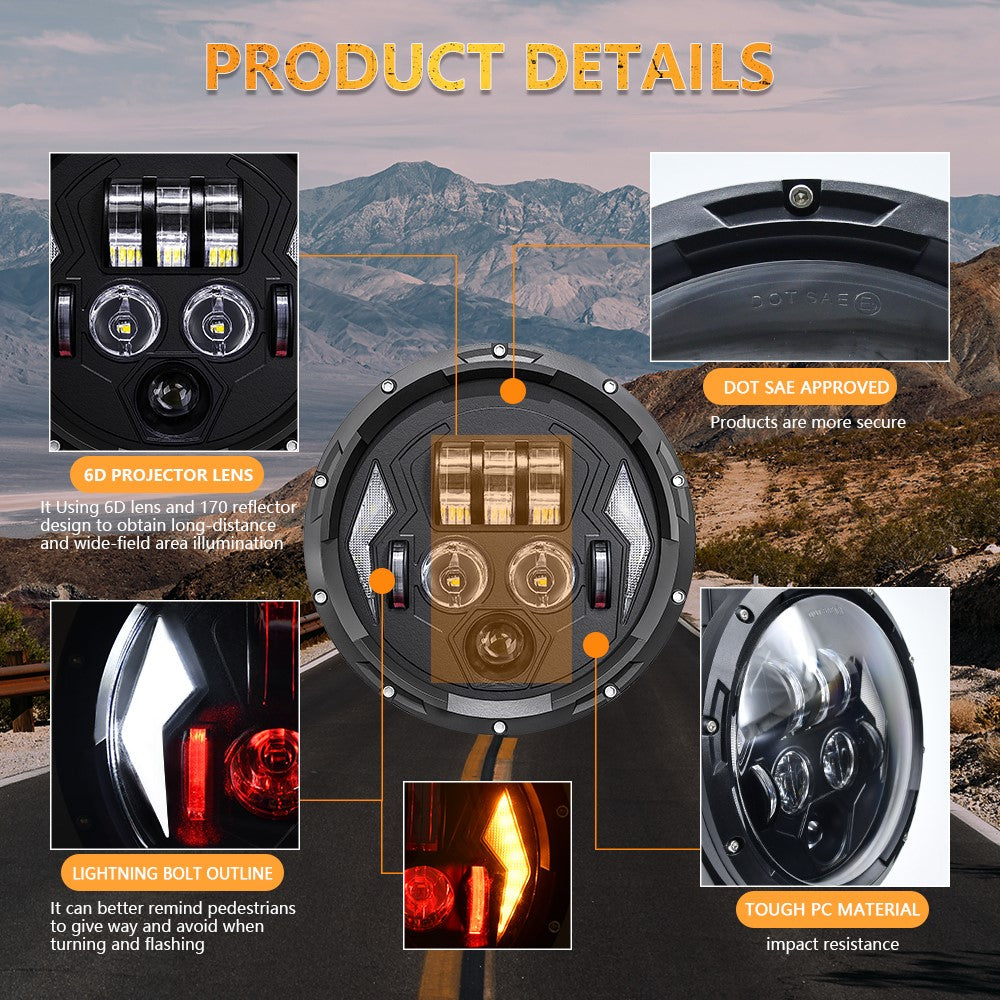 R8 7 Inch LED Headlight IP67 Waterproof Off Road Vehicle Devil Eye DRL Turn Signal Lamp