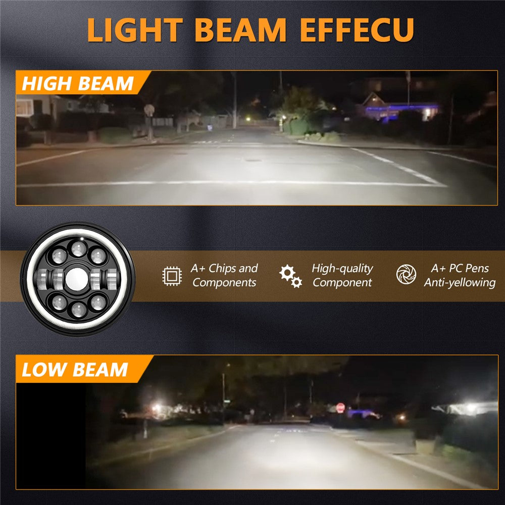 R7 Dobbelt Angel Eye 7 Tommer H4 LED Forlygte 4 Tilstande IP67 Vandtæt Fjern- Nærlys Bilkørelampe