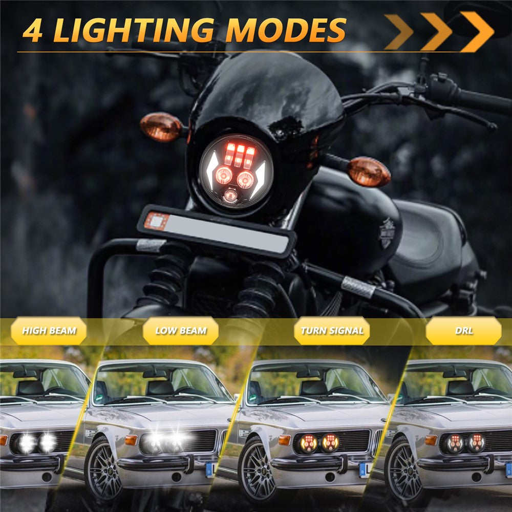 5.75 Inch LED Headlight for Motorcycle Waterproof DRL Turn Signal Devil Eye High Low Beam Lamp