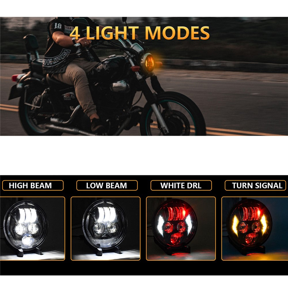 5.75 Inch LED Headlight for Motorcycle Waterproof DRL Turn Signal Devil Eye High Low Beam Lamp