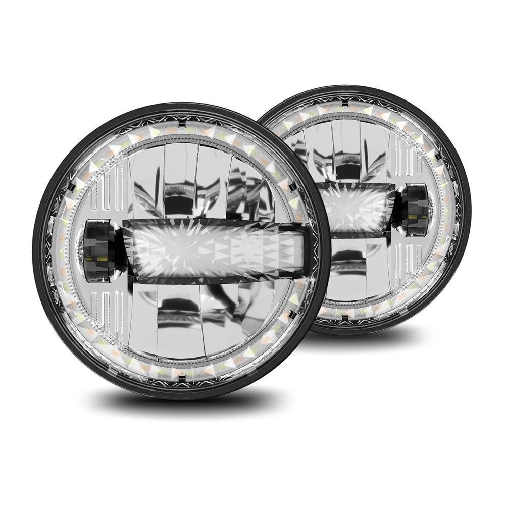 2Pcs High Low Beam LED Headlights IP67 Waterproof Off Road Vehicle Front DRL Turn Signal Lamp