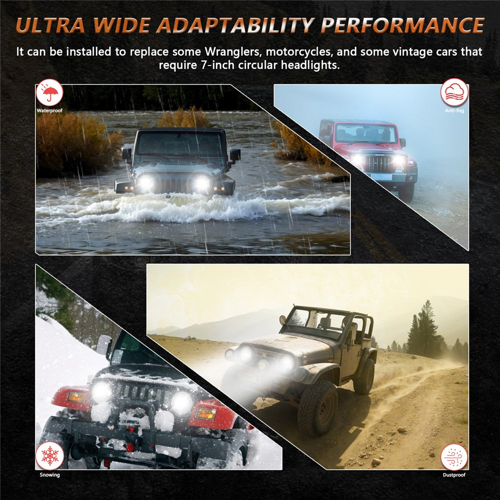 2Pcs High Low Beam LED Headlights IP67 Waterproof Off Road Vehicle Front DRL Turn Signal Lamp
