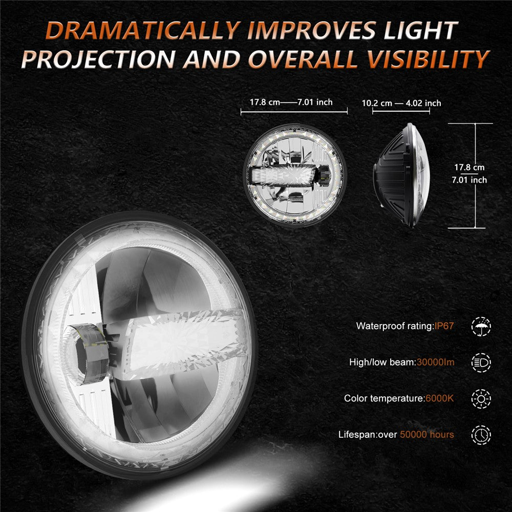 2Pcs High Low Beam LED Headlights IP67 Waterproof Off Road Vehicle Front DRL Turn Signal Lamp