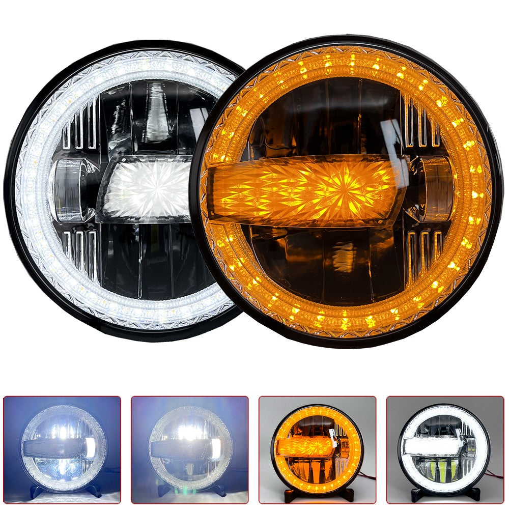 2Pcs High Low Beam LED Headlights IP67 Waterproof Off Road Vehicle Front DRL Turn Signal Lamp