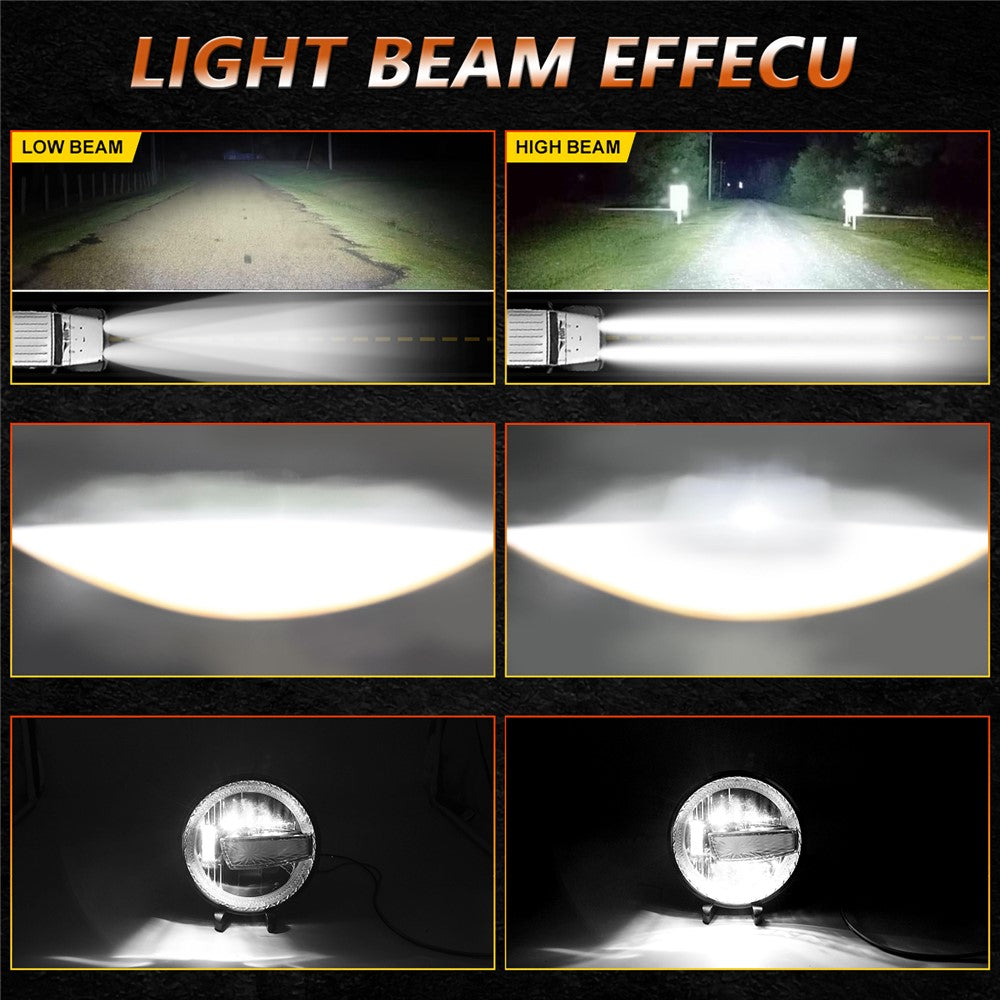 2Pcs High Low Beam LED Headlights IP67 Waterproof Off Road Vehicle Front DRL Turn Signal Lamp