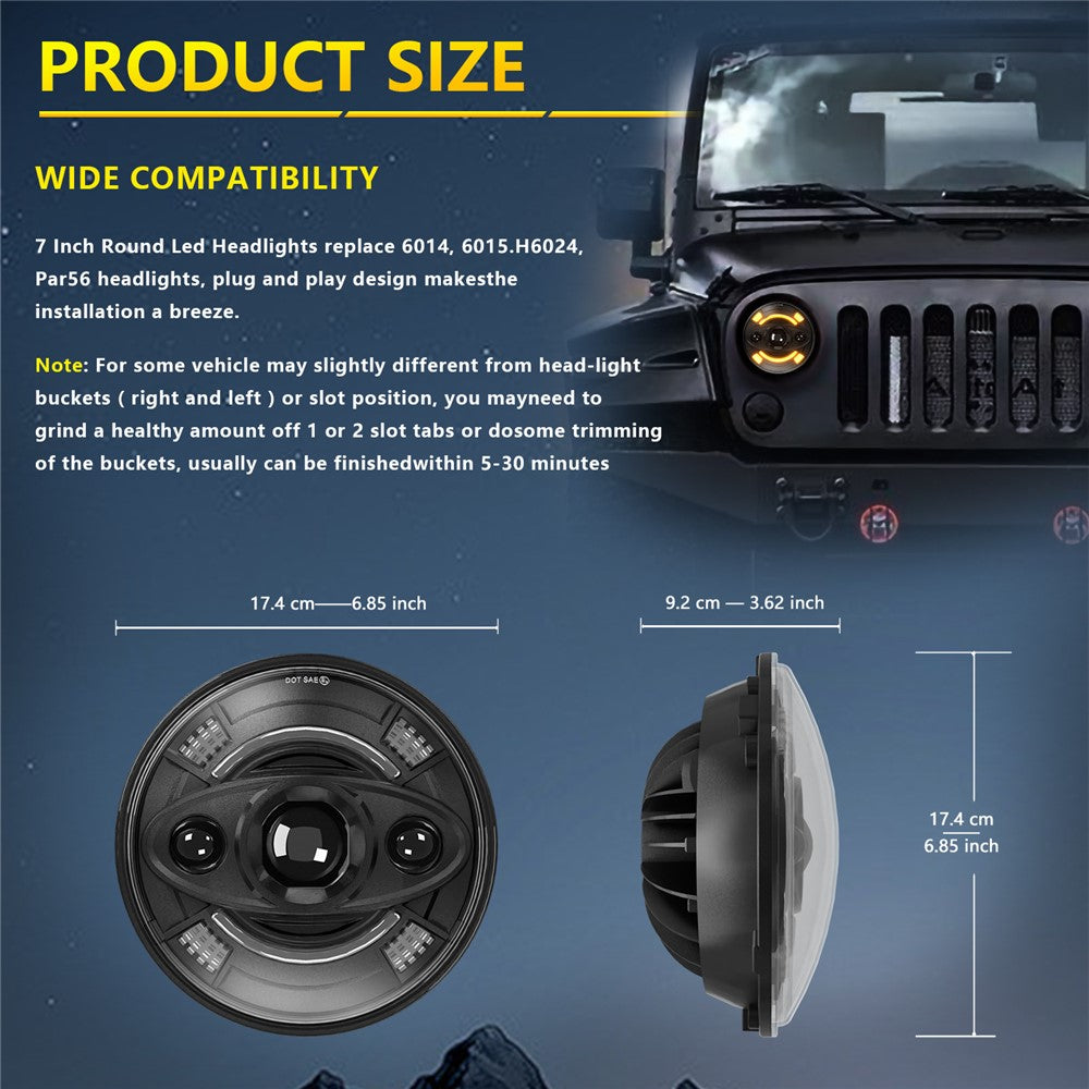 7 Inch Round LED Headlight Anti Glare High Low Beam Aluminum Shell Off Road Vehicle Headlamp