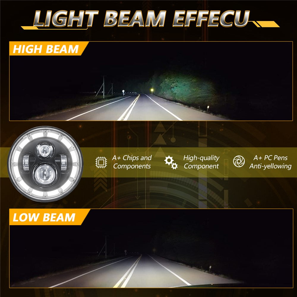 7 Inch Square Angel Eye LED Headlight for Motorcycle Off Road Vehicle DRL Turn Signal High Low Beam Headlamp