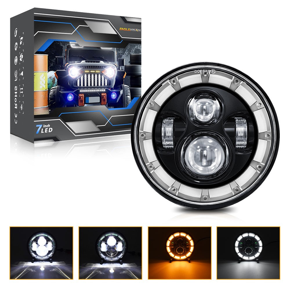 7 Inch Square Angel Eye LED Headlight for Motorcycle Off Road Vehicle DRL Turn Signal High Low Beam Headlamp