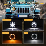 7 Inch Square Angel Eye LED Headlight for Motorcycle Off Road Vehicle DRL Turn Signal High Low Beam Headlamp