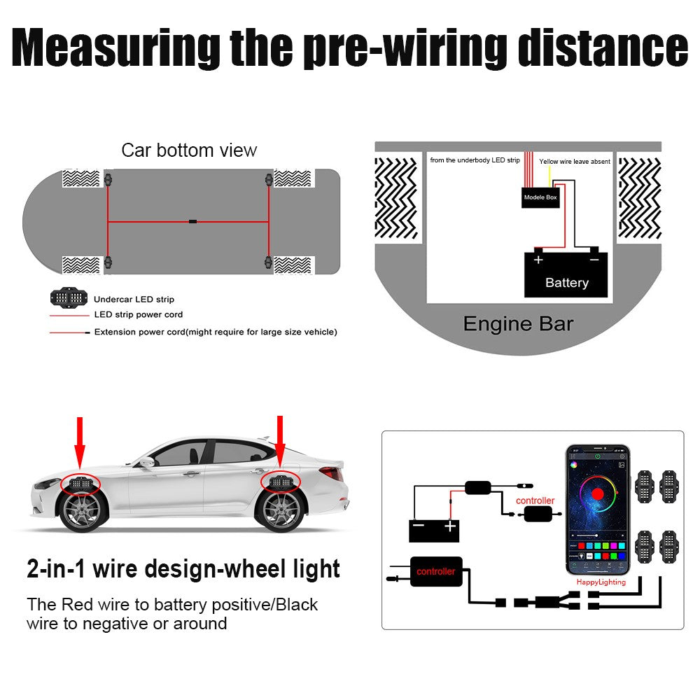 G1 4 In 1 RGB Car Underglow Light Music Sync Bluetooth-Compatible LED Rock Light Kit for SUV Truck