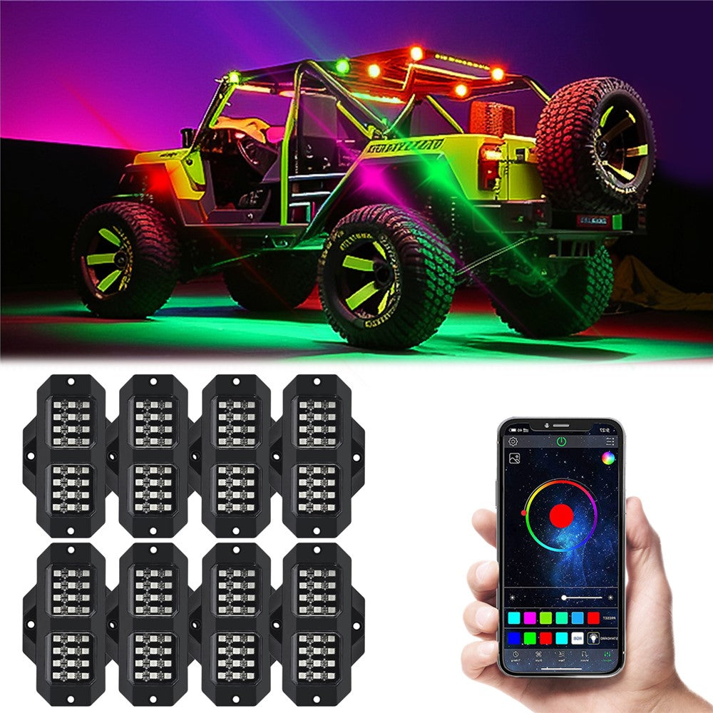 G1 8 In 1 RGB Car Underglow Light Music Sync Bluetooth-Compatible LED Rock Light Kit for SUV Truck