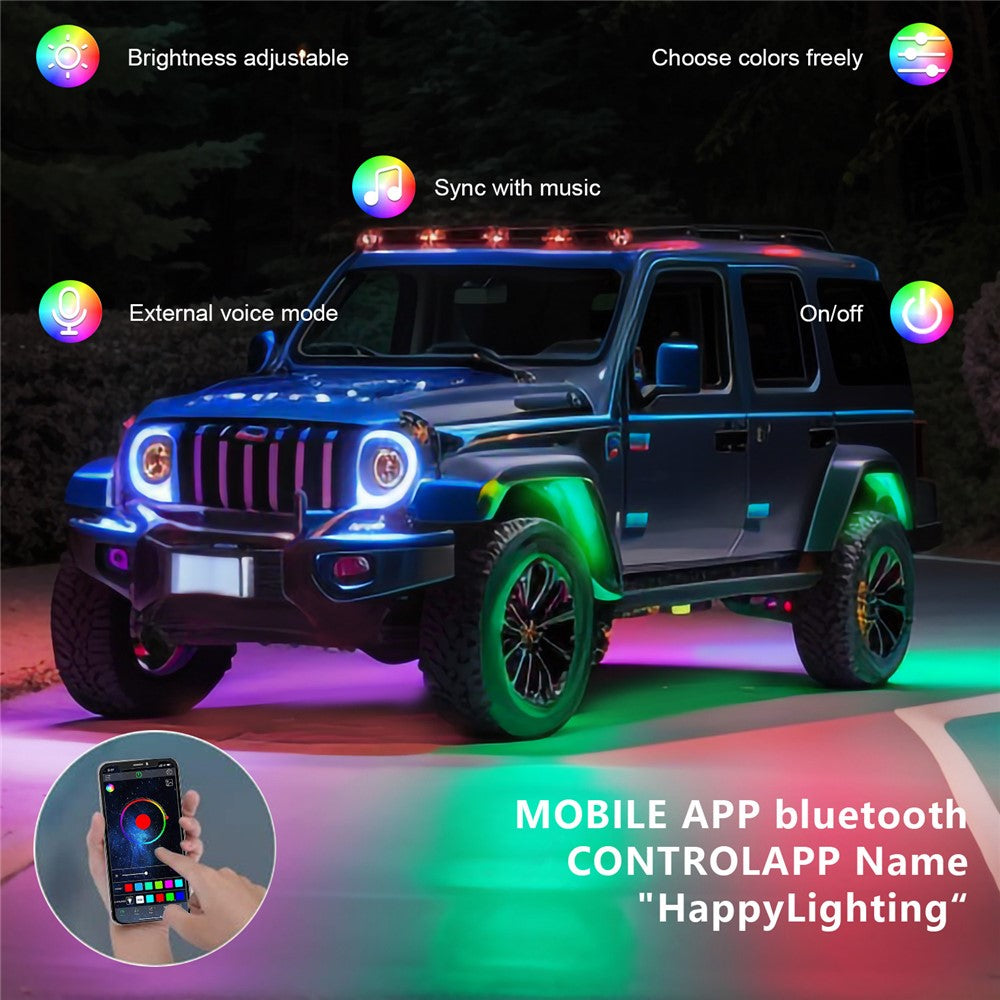 G1 8 In 1 RGB Car Underglow Light Music Sync Bluetooth-Compatible LED Rock Light Kit for SUV Truck