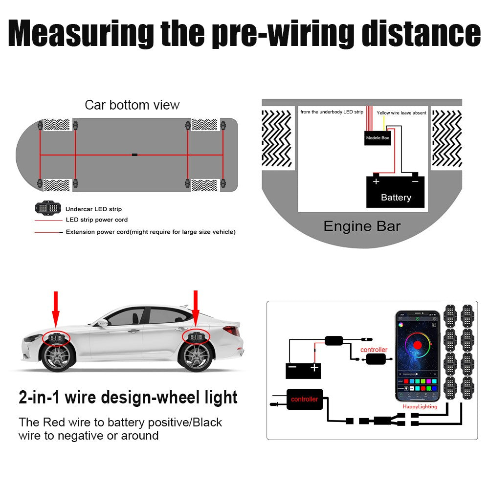 G1 8 In 1 RGB Car Underglow Light Music Sync Bluetooth-Compatible LED Rock Light Kit for SUV Truck