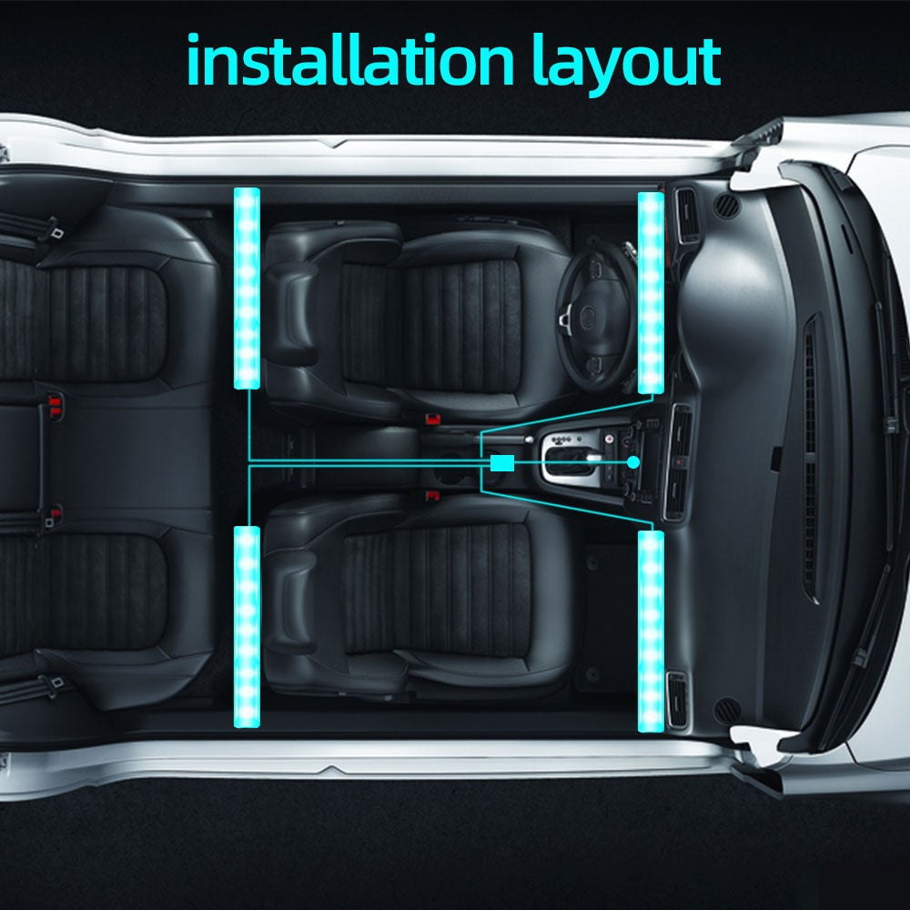 4 In 1 Car Interior Lights App Control Bluetooth-Compatible LED RGB Music Sync Ambient Lighting Kit